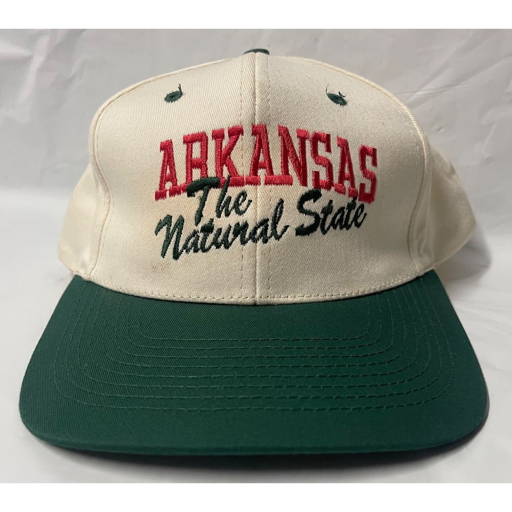 ARKANSAS THE NATURAL STATE TAN GREEN BASEBALL CAP VINTAGE
